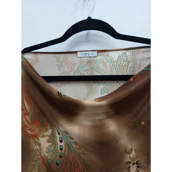 Vintage 90s Unix Womens Crop Top Large Brown Paisley Flared Sleeve BOHO Fairy - Picture 6 of 10